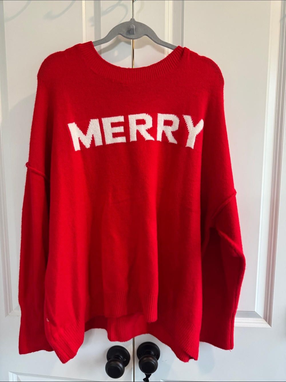 Vince Camuto Red Crewneck Sweater with White MERRY Text